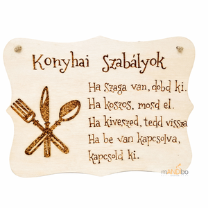Konyhai szabályok pirogravírozott kép - új háziasszonyoknak, Otthon & Életmód, Konyhafelszerelés, tálalás, Konyhai dekoráció, Konyhai dísz, Gravírozás, pirográfia, MESKA