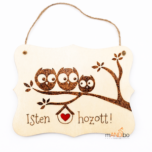 Bagoly Isten hozott / Édes otthon baglyos pirogravírozott pirogravírozott kép, Otthon & Életmód, Ház & Kert, Névtábla, Gravírozás, pirográfia, MESKA