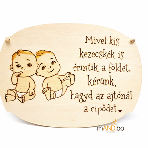 Ikerbabás szülőknek - vicces pirogravírozott kép , Baba - mama, Babaszoba dekoráció, Babaszoba kép, Gravírozás, pirográfia, MESKA