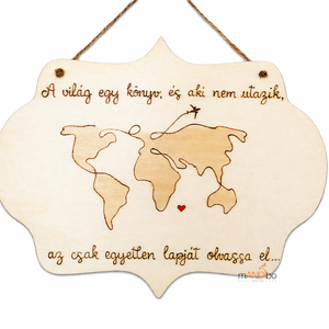 A világ egy könyv - pirogravírozott képecske, Otthon & Életmód, Dekoráció, Ajtó- és ablak dekoráció, Ajtótábla, Gravírozás, pirográfia, MESKA