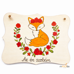 Rókás kép gyerekszoba ajtajára , Baba - mama, Babaszoba dekoráció, Gyerek névtábla, Gravírozás, pirográfia, MESKA