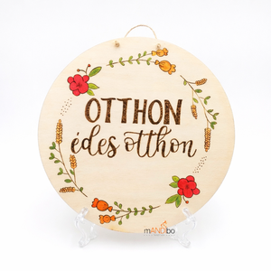 Otthon, édes otthon pirogravírozott kerek kopogtató - falikép, Otthon & Életmód, Dekoráció, Kép & Falikép, Táblakép, Gravírozás, pirográfia, MESKA