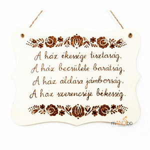 Áldás magyaros mintás kopogtató - pirogravírozott képecske, Otthon & Életmód, Dekoráció, Ajtó- és ablak dekoráció, Ajtódísz & Kopogtató, Gravírozás, pirográfia, MESKA