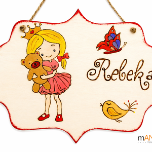 Az én szobám - lányos gyerekszoba ajtajára , Baba - mama, Babaszoba dekoráció, Gyerek névtábla, Gravírozás, pirográfia, Gyerekszobakép lányoknak. Kézi pirogravírozással készült, vízbázísú lakkal bevont kép újszülöttekne..., MESKA