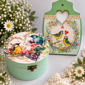 Romantikus madaras falikép és díszdoboz szett, Otthon & Életmód, Konyhafelszerelés, tálalás, Konyhai dekoráció, Konyhai dísz, Decoupage, transzfer és szalvétatechnika, MESKA