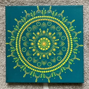 Zöld-sárga pontozott mandalakép és mandalakő - otthon & életmód - dekoráció - spiritualitás - mandala - Meska.hu