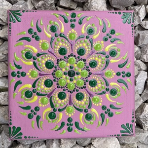 Rózsaszín-zöld pontozott mandala, Otthon & Életmód, Dekoráció, Spiritualitás, Mandala, Festett tárgyak, MESKA