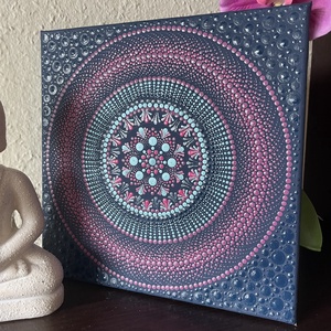 Sötétkék-türkiz-magenta színű pontozott mandala - otthon & életmód - dekoráció - spiritualitás - mandala - Meska.hu
