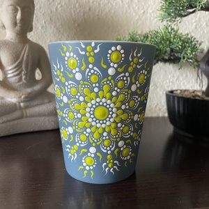 Vintage-kék bögre fehér-almazöld pontozott mandala mintával - Meska.hu