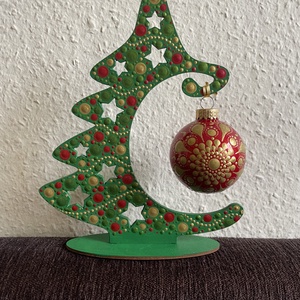 Pontozott karácsonyfa gömbbel, Karácsony, Karácsonyi lakásdekoráció, Karácsonyi lakásdíszek, Festett tárgyak, MESKA