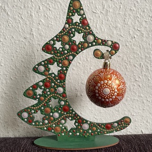Pontozott karácsonyfa gömbbel, Karácsony, Karácsonyi lakásdekoráció, Karácsonyi lakásdíszek, Festett tárgyak, MESKA