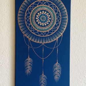 Bronz-kék pontozott álomfogó, Otthon & Életmód, Dekoráció, Spiritualitás, Mandala, Festészet, MESKA