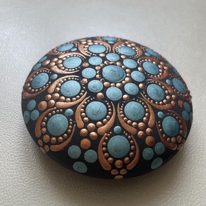 Türkiz-bronz pontozott mandalakő, Otthon & Életmód, Dekoráció, Spiritualitás, Mandala, Festett tárgyak, MESKA
