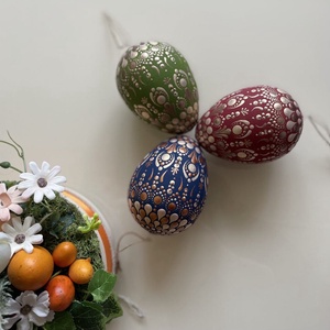 Húsvéti tojás (3 db nagyméretű tojás), Ünnepi díszek, dekorációk, Húsvéti díszek és dekorációk, Húsvéti tojásfadíszek, Festett tárgyak, MESKA