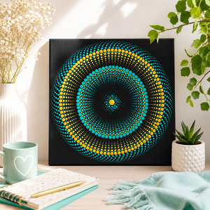Türkiz-arany pontozott mandala - 20x20 cm - otthon & életmód - dekoráció - spiritualitás - mandala - Meska.hu