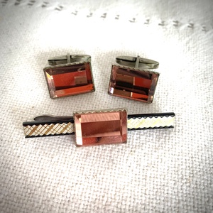 Antik fém mandzsettagomb + nyakkendőtű '60-as évekből,retro mandzsettagomb, vintage mandzsetta, elegáns ajándék férfinak - ékszer - mandzsettagomb - Meska.hu