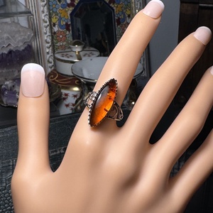 Vintage orosz ezüstözött borostyán köves gyűrű Méret átm:19 mm, régi borostyán ékszer,Bernstein Ring - Meska.hu