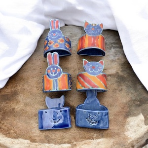 6 db Gyönyörű mázas kerámia szalvétagyűrű,  vintage kézműves cserép dísz a 80-as évekből, kerámia szalvéta gyűrű - otthon & életmód - konyhafelszerelés, tálalás - tálalás - szalvétatartó, szalvétagyűrű - Meska.hu