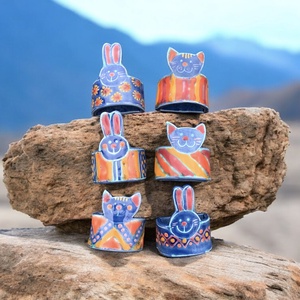 6 db Gyönyörű mázas kerámia szalvétagyűrű,  vintage kézműves cserép dísz a 80-as évekből, kerámia szalvéta gyűrű - otthon & életmód - konyhafelszerelés, tálalás - tálalás - szalvétatartó, szalvétagyűrű - Meska.hu