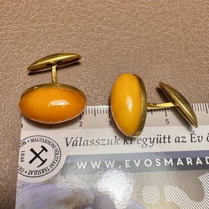 Aranyozott ezüst balti borostyán vintage mandzsettagomb elegáns mandzsetta 60as évekből, férfi ajándék mandzsetta gomb - ékszer - mandzsettagomb - Meska.hu