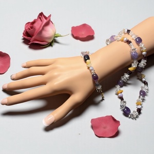 Multikolor ametiszt drágakő nyaklánc és karkötő szett, vintage drágakő-keverék nyaklánc, ásványékszer, drágakőékszer - ékszer - ékszerszett - Meska.hu