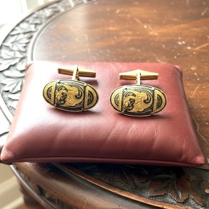 24 karát aranyozott Damascene mandzsettagomb, damasztén toledói mandzsetta, Toledó spanyol ékszer - esküvő - ékszer - mandzsettagomb & nyakkendőtű - Meska.hu