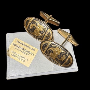 24 karát aranyozott Damascene mandzsettagomb, damasztén toledói mandzsetta, Toledó spanyol ékszer - esküvő - ékszer - mandzsettagomb & nyakkendőtű - Meska.hu