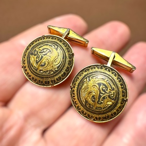 24 karát aranyozott Damascene mandzsettagomb, damasztén toledói mandzsetta, Toledó spanyol ékszer - esküvő - ékszer - mandzsettagomb & nyakkendőtű - Meska.hu