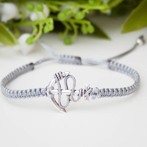 Fonott makramé karkötő - Horgony szürke, Ékszer, Karkötő, Fonott karkötő, Csomózás, MESKA