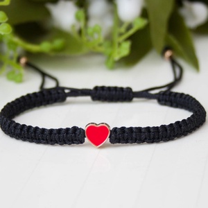 Fonott makramé karkötő - Fekete szívecskés, Ékszer, Karkötő, Fonott karkötő, Csomózás, MESKA