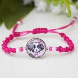 Fonott makramé karkötő gyerekeknek - Kutyusos pink, Ékszer, Karkötő, Fonott karkötő, Csomózás, MESKA