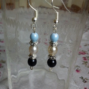 Fülbevaló kék, fehér, fekete gyöngyből, tibet iezüst köztesekből - Meska.hu