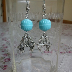 Fülbevaló: Tibetiezüst csókolózó papagáj szerelmespár narancsságra gyönggyel, Ékszer, Fülbevaló, Lógó fülbevaló, Ékszerkészítés, MESKA