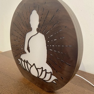 Buddha - Lézervágott fa lámpa keleti motívummal, meleg fehér LED világítással és fényerőszabályzós kapcsolóval - otthon & életmód - lámpa - hangulatlámpa - Meska.hu