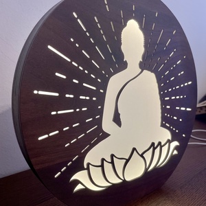 Buddha - Lézervágott fa lámpa keleti motívummal, meleg fehér LED világítással és fényerőszabályzós kapcsolóval - otthon & életmód - lámpa - hangulatlámpa - Meska.hu