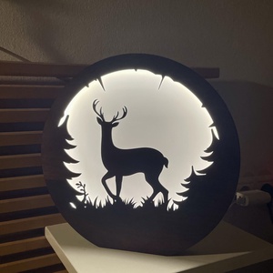Szarvasos lámpa - Lézervágott fa lámpa szarvas mintával, meleg fehér LED világítással és fényerőszabályzós kapcsolóval - otthon & életmód - lámpa - hangulatlámpa - Meska.hu