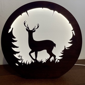 Szarvasos lámpa - Lézervágott fa lámpa szarvas mintával, meleg fehér LED világítással és fényerőszabályzós kapcsolóval - otthon & életmód - lámpa - hangulatlámpa - Meska.hu