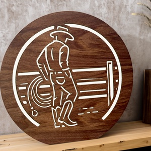 Cowboy mintájú lámpa lézervágott motívummal, fehér LED világítással és fényerőszabályzós kapcsolóval - otthon & életmód - lámpa - hangulatlámpa - Meska.hu