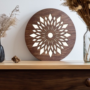 Mandala mintás lézervágott fa lámpa, meleg fehér LED világítással és fényerőszabályzós kapcsolóval - otthon & életmód - lámpa - hangulatlámpa - Meska.hu