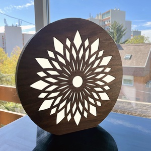 Mandala mintás lézervágott fa lámpa, meleg fehér LED világítással és fényerőszabályzós kapcsolóval - otthon & életmód - lámpa - hangulatlámpa - Meska.hu