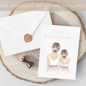 Tanú és Koszorúslány felkérő lap, egyedi illusztrációval, digitális file, kislány - esküvő - meghívó & kártya - meghívó - Meska.hu