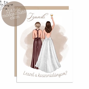 Egyedi, szerkeszthető - Esküvői tanú és Koszorúslány felkérő lap - Deluxe kollekció - Barna színben - esküvő - meghívó & kártya - meghívó - Meska.hu