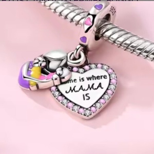 Ezüst függő charm � szív medállal, anya, mama - ékszer - karkötő - charm karkötő - Meska.hu