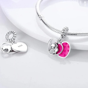 Ezüst szerelmes pár szív függő charm - ékszer - karkötő - charm karkötő - Meska.hu