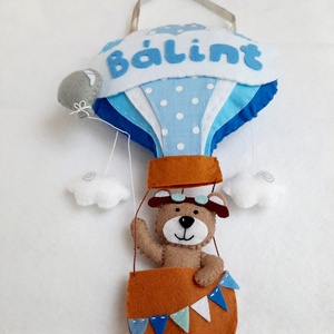 Kék hőlégballonos névtábla - baba - mama - babaszoba dekoráció - gyerek névtábla - Meska.hu
