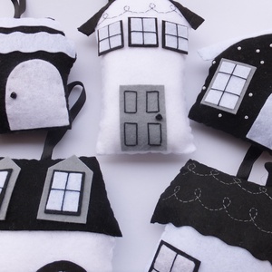 5 darabos téli filcházikó - karácsony - adventi díszek - adventi ajtódísz - Meska.hu