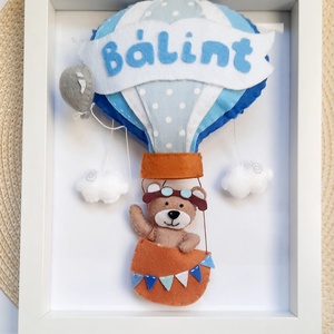 Kék hőlégballonos névtábla / babaszoba kép, Otthon & Életmód, Babaszoba, gyerekszoba, Babaszoba kép, Varrás, MESKA