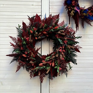 Bordó, zöld, rózsaszín koszorú - otthon & életmód - dekoráció - virágdísz és tartó - koszorú - Meska.hu