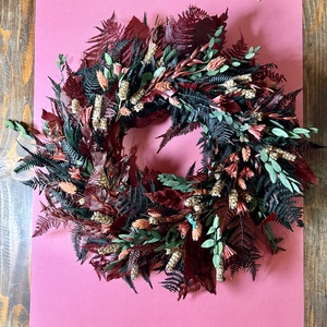 Bordó, zöld, rózsaszín koszorú - otthon & életmód - dekoráció - virágdísz és tartó - koszorú - Meska.hu