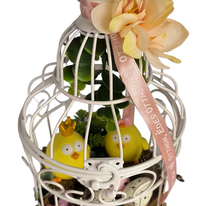 Csibék kalitkában tavaszi dekoráció - otthon & életmód - dekoráció - asztal és polc dekoráció - asztaldísz - Meska.hu